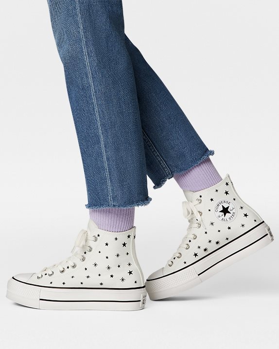 Billig Converse Platform Sko Chuck Taylor All Star Lift Crystal Energy Dame Svarte Gra Lilla